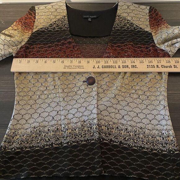 Ming Wang Small Brown Striped Knit Jacket Button Front Office Neutral - Picture 13 of 15